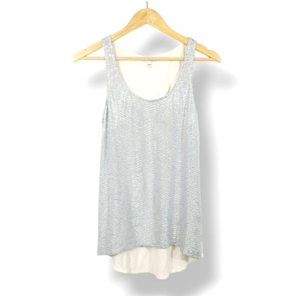 Vintage 90s Y2K Express Textured Silver Metallic Jersey Knit Tank Top Size Small - Picture 7 of 7